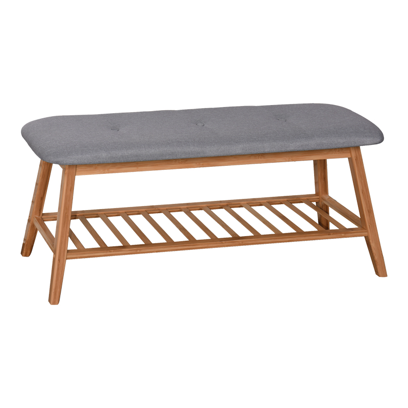 Παπουτσοθήκη-Σκαμπό Zerma 4 ζευγών μπαμπού-ύφασμα σε φυσική-γκρι απόχρωση 100x30.5x44εκ