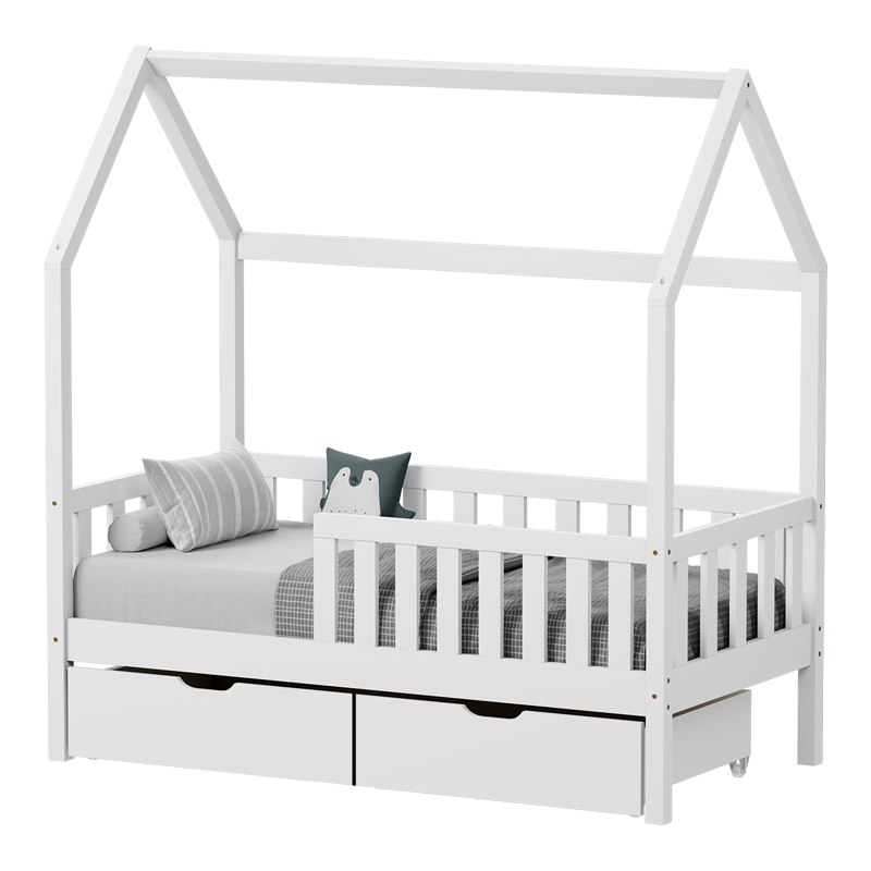 Children's bed Bendina Montessori type with 2 drawers pakoworld pine wood in white 90x190cm