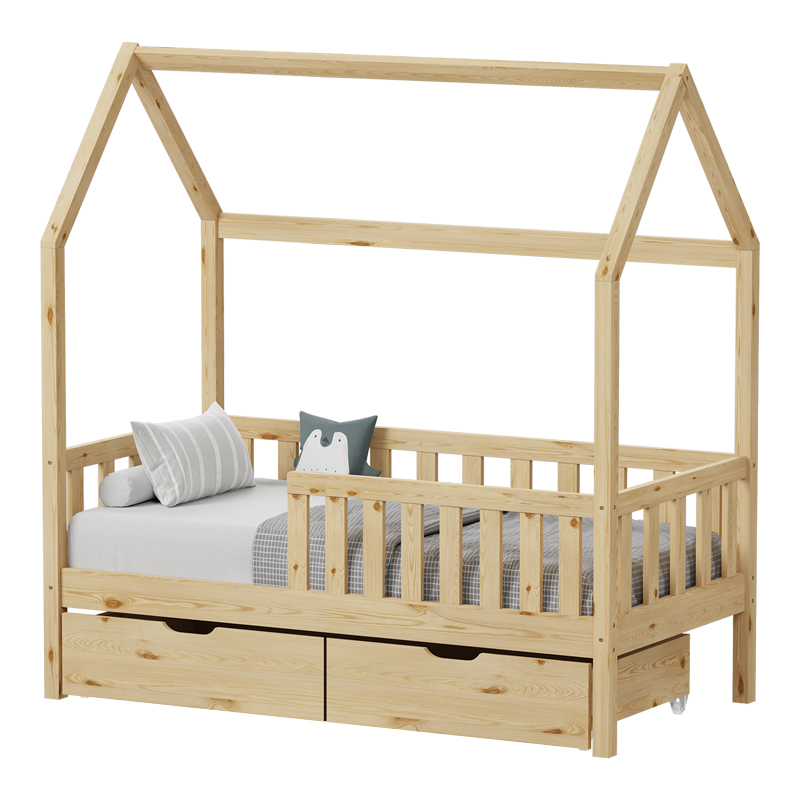Children's bed Bendina Montessori type with 2 drawers pakoworld pine wood in natural 90x190cm