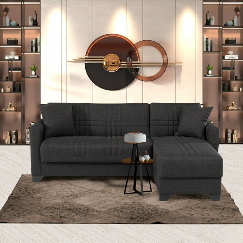 Corner sofa bed reversible Stashio anthracite fabric 202x143x84cm
