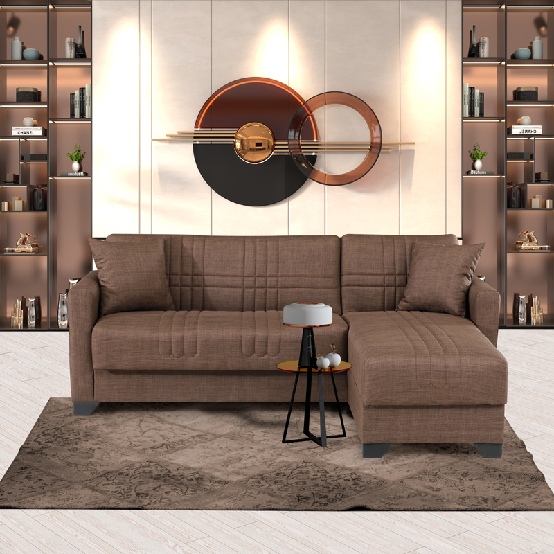 Corner sofa bed reversible Stashio brown fabric 202x143x84cm
