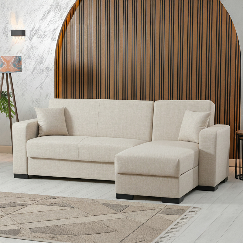 Corner sofa bed reversible Dumma cream fabric 226x148x86cm