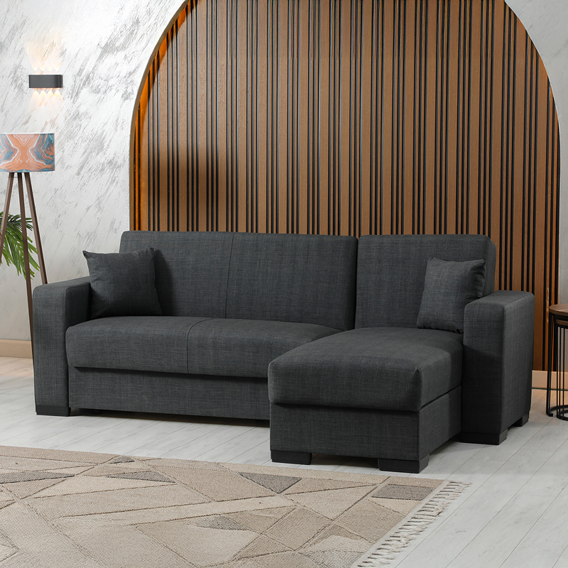 Corner sofa bed reversible Dumma anthracite fabric 226x148x86cm