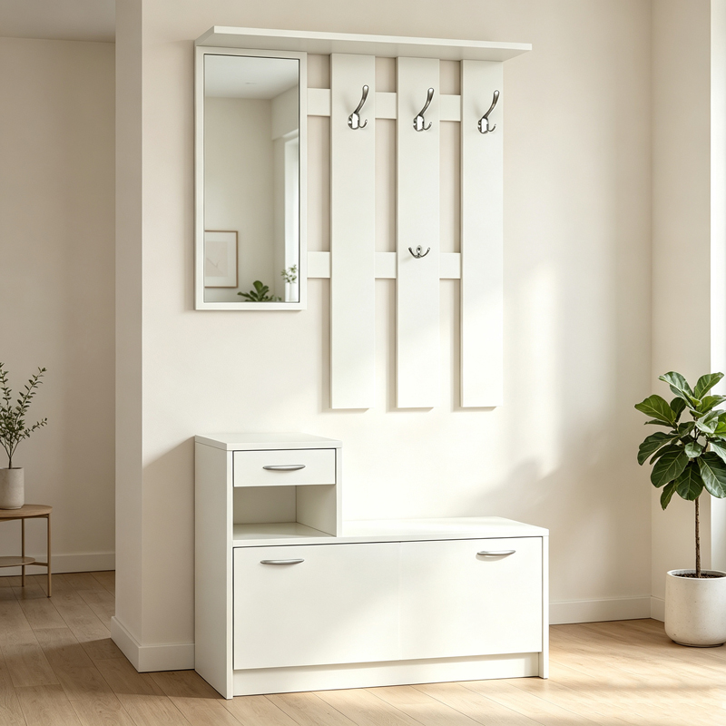 Έπιπλο εισόδου Jentia pakoworld με καθρέπτη λευκό MDF 100x24x186εκ